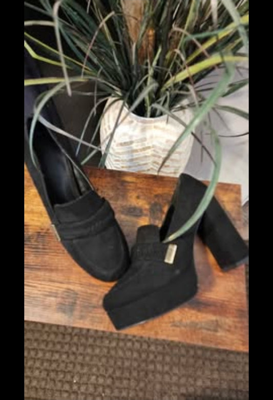 High chunk heeled black Mary Jane style shoes