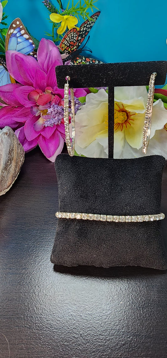 Gold-Tone Hoop Earrings + Tennis Bracelet Set