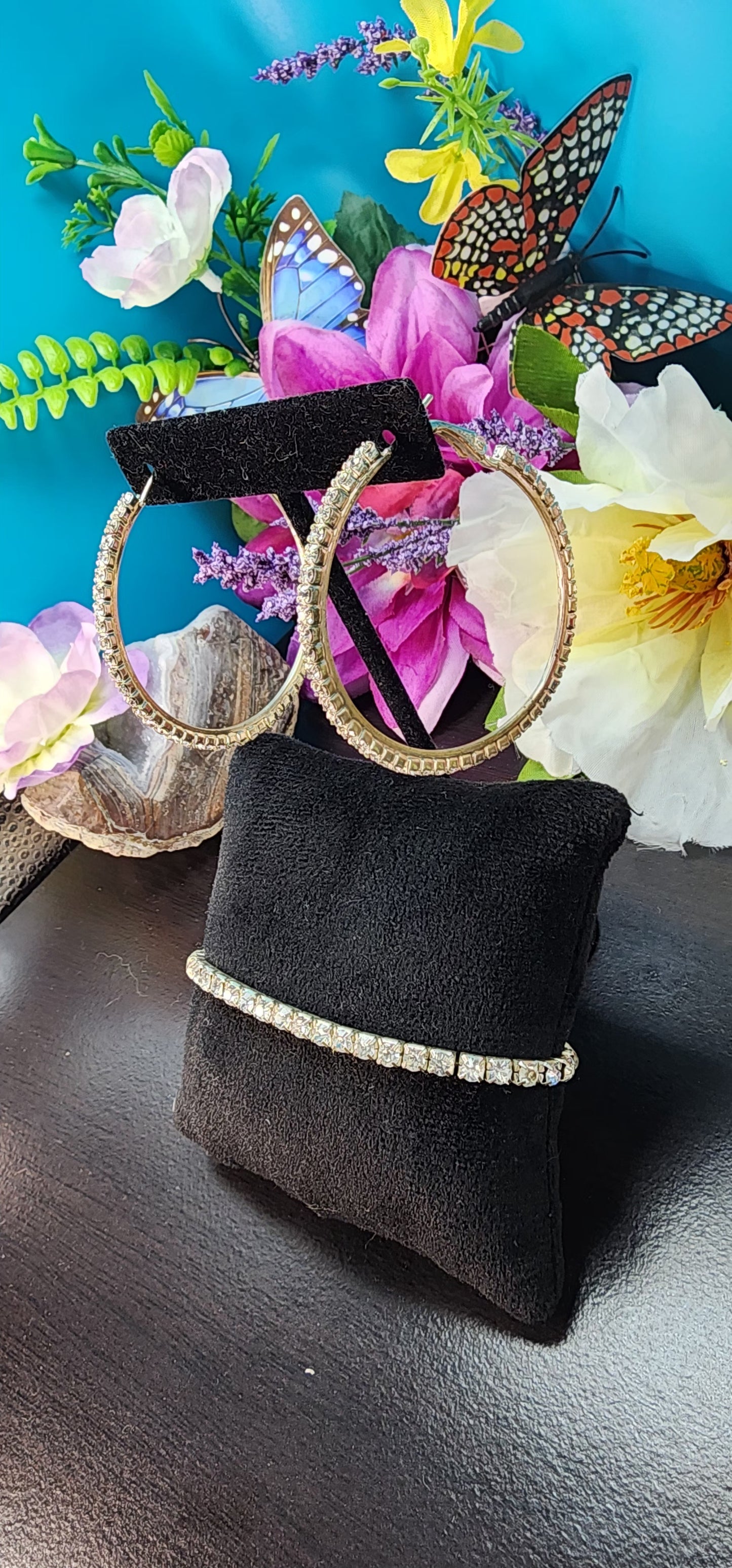 Gold-Tone Hoop Earrings + Tennis Bracelet Set