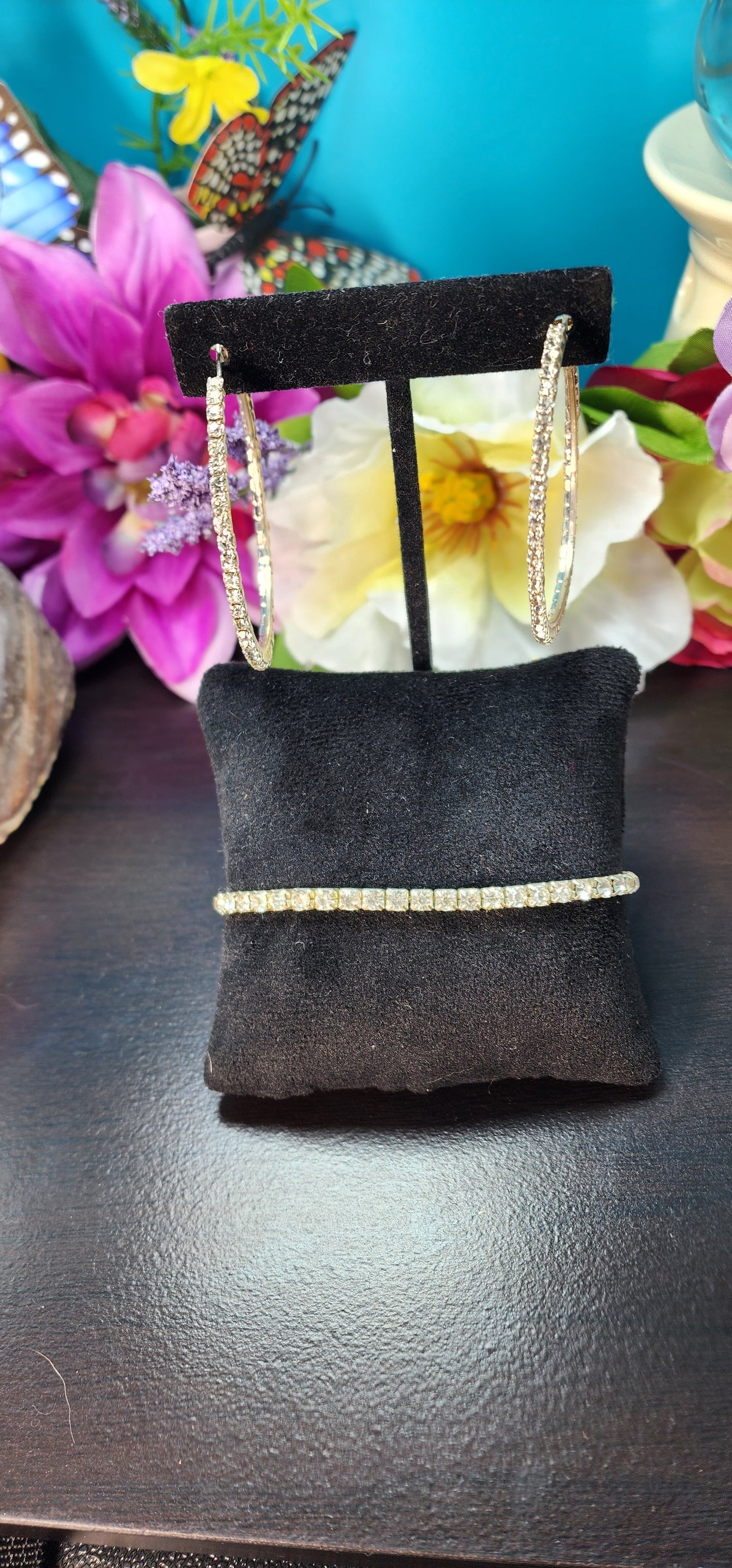 Gold-Tone Hoop Earrings + Tennis Bracelet Set